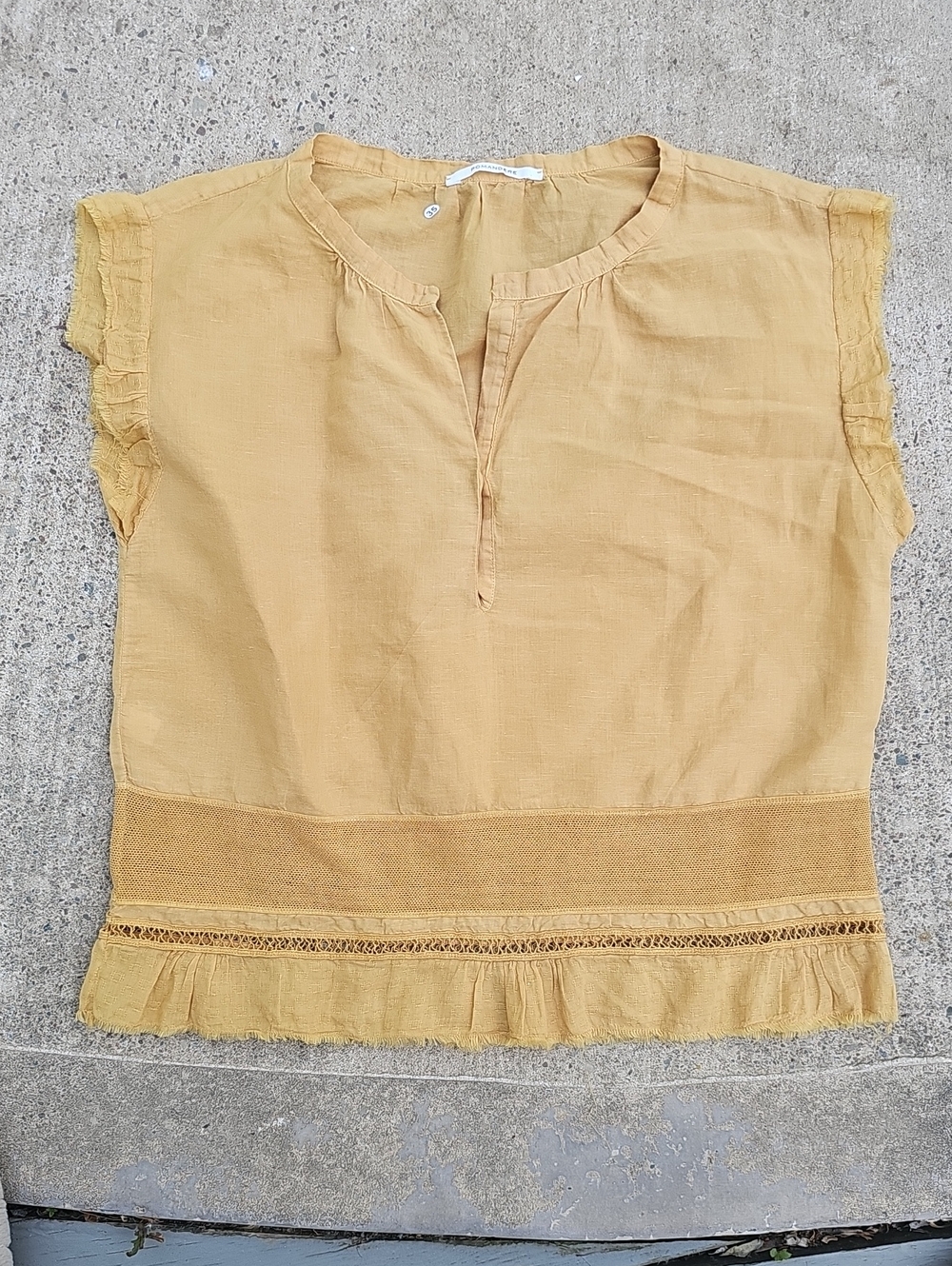 Pomandere Women’s Light Mustard  Short Sleeve Ruffle Hem Top